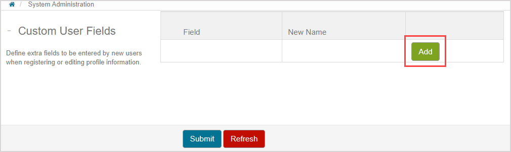 On Custom User Fields pane, the Add button is highlighted.